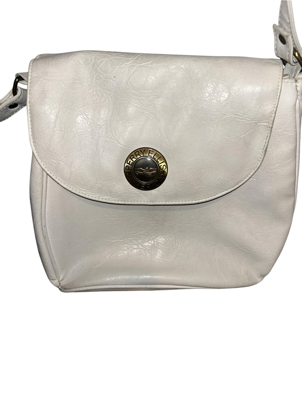 Perry Ellis Cream Crossbody Bag with Gold Medallion